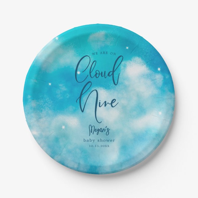 Cloud Nine Boy Baby Shower Paper Plates (Front)