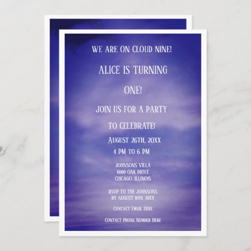 Cloud Nine Boys Girls 1st First Birthday QR Code Invitation