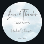 Cloud nine bridal shower favor gift classic round sticker<br><div class="desc">She is on cloud nine bridal shower personalized favor gift stickers,   Pastel watercolor clouds,  grey modern script.</div>