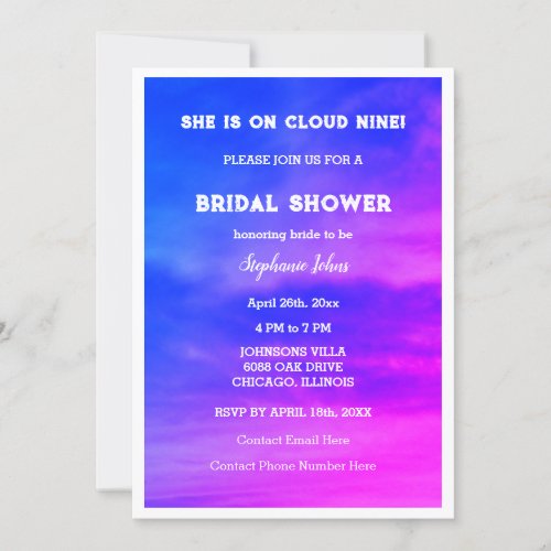 Cloud Nine Bridal Shower Wedding Blue Pink Sky Art Invitation