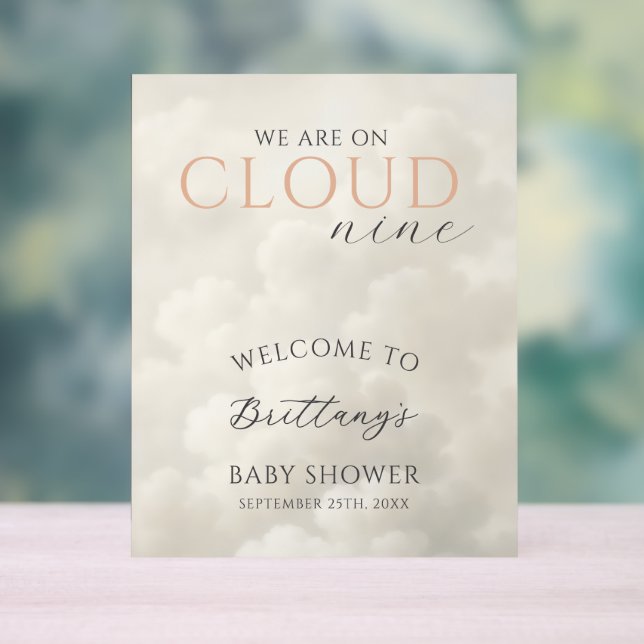 Cloud Nine Clouds Baby Shower Welcome Acrylic Sign (Neutral)