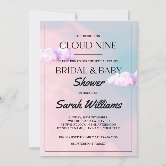 Cloud Nine Colorful Pastel Bridal and Baby Shower  Invitation (Front)