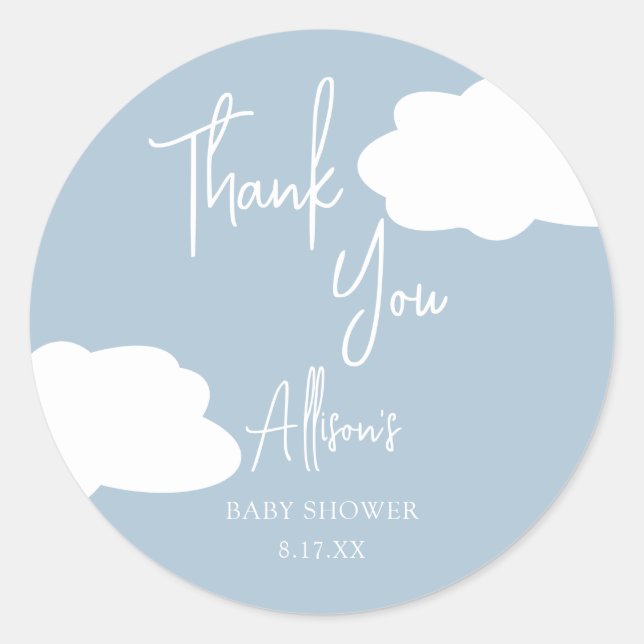 Cloud Nine Gender Neutral Baby Shower Thank You Classic Round Sticker (Front)