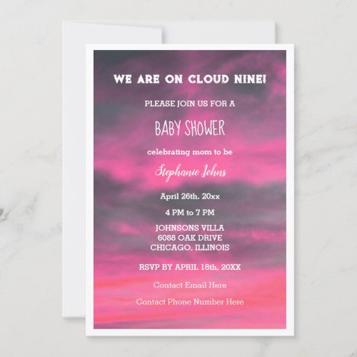 Cloud Nine Girl Baby Shower Colorful Pink Artsy Invitation