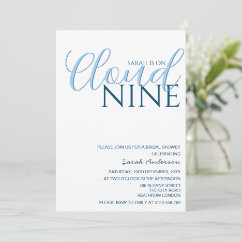 Cloud Nine Minimalist Blue White bridal shower Invitation