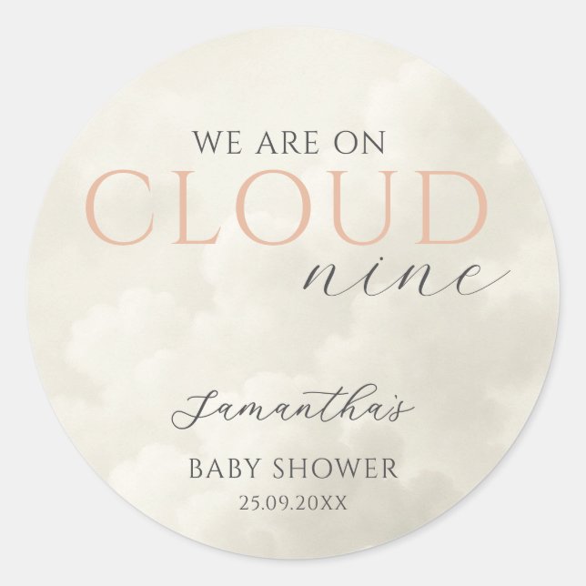 Cloud Nine Modern Baby Shower Classic Round Sticker (Front)