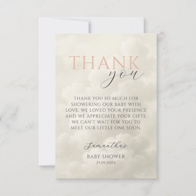 Cloud Nine Modern Baby Shower Thank You Card (Front)