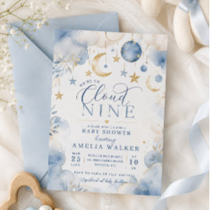 Cloud Nine Moon & Stars Baby Shower Invitation