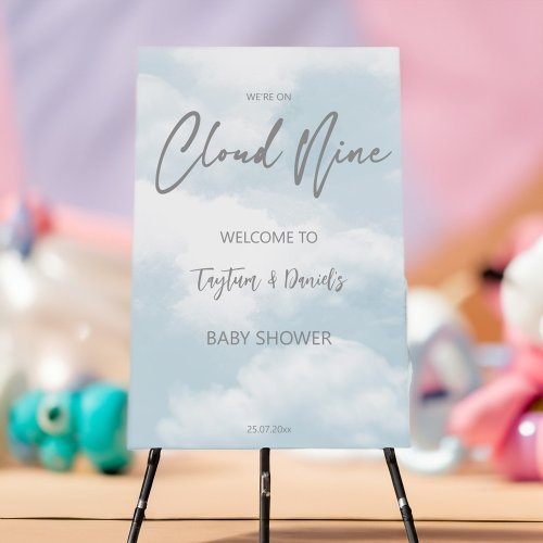 Cloud nine pastel grey baby shower welcome sign