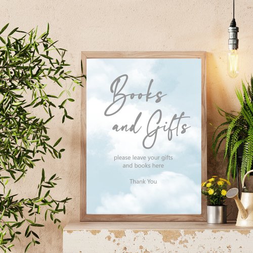 Cloud nine pastel grey books and gifts table sign