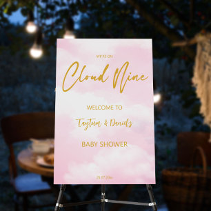 Cloud nine pink and gold baby shower welcome sign