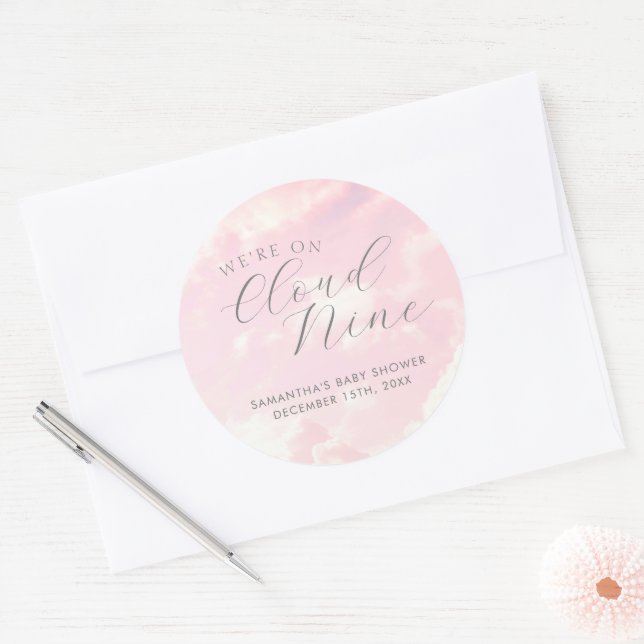 Cloud Nine Pink Clouds Girl Baby Shower Classic Round Sticker (Envelope)