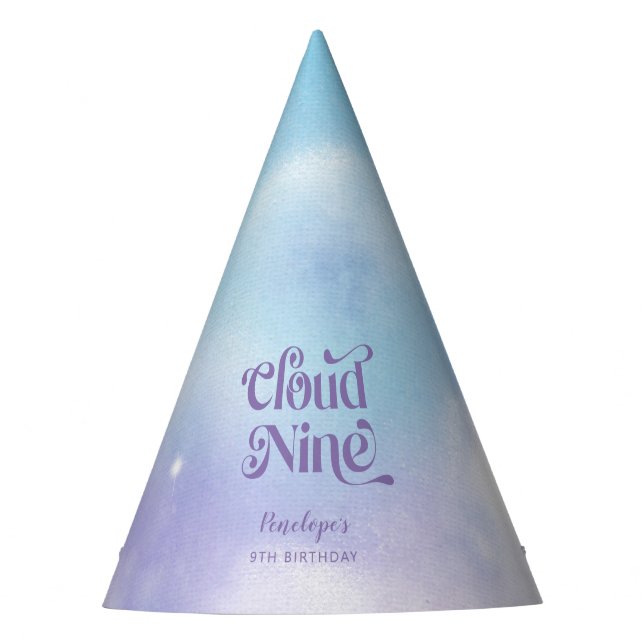 Cloud Nine Purple Birthday Party Hat (Front)