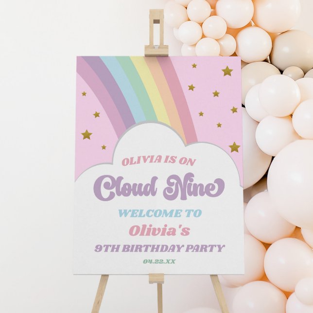 Cloud Nine Rainbow 9th Birthday Party Welcome Sign (Creator Uploaded)
