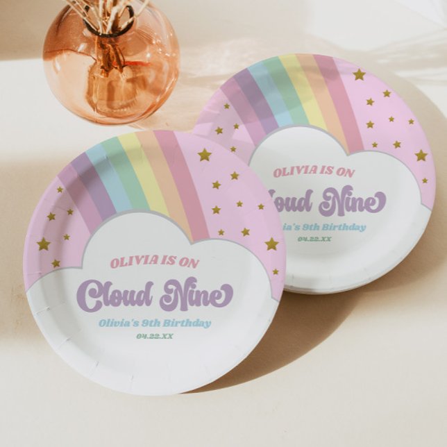 Cloud Nine Rainbow and Stars 9th Birthday Party Paper Plates (Creator Uploaded)