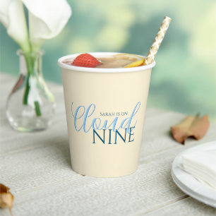 Cloud nine script blue bridal shower paper cups