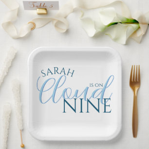 Cloud nine simple modern script bridal shower paper plates