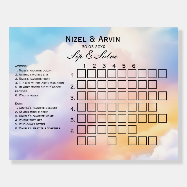 Cloud Nine sip & solve crossword puzzle template Foam Board (Front)