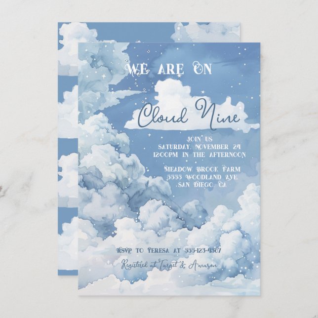Cloud Nine Sky baby shower Invitation (Front/Back)