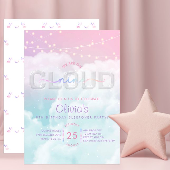 Cloud Nine Sleepover Invitation – Pastel Sky 9th B (Fun Pastel - Cloud Nine Birthday Party Invite)