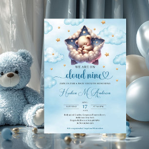 Cloud nine teddy bear Boy Baby Shower Invitation