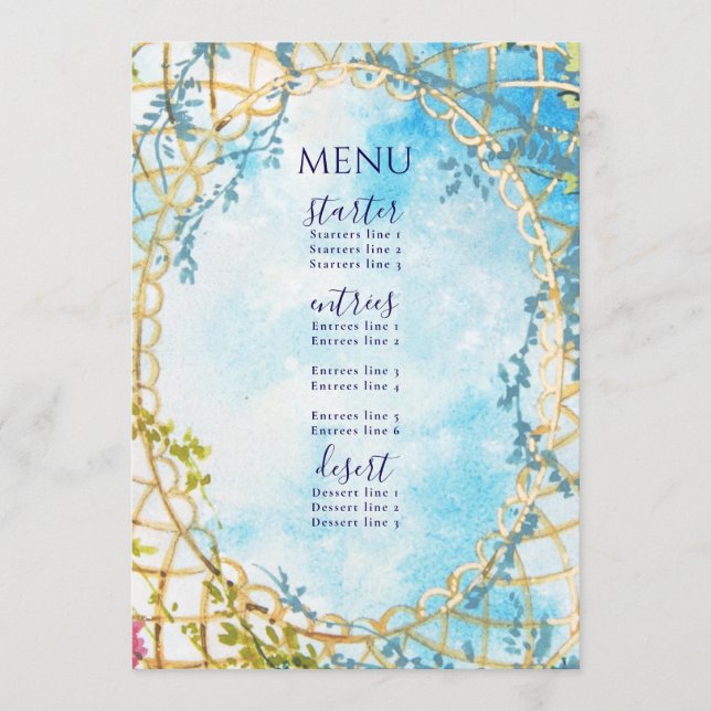 Cloud Nine Whimsical Rococo Revival Bridal Shower Menu (Front)