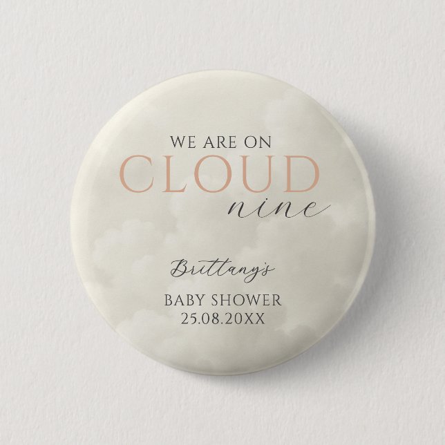 Cloud Nine White Clouds Baby Shower Button (Front)