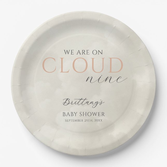 Cloud Nine White Clouds Baby Shower Paper Plates (Front)