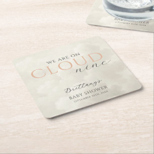 Cloud Nine White Clouds Baby Shower Square Paper Coaster