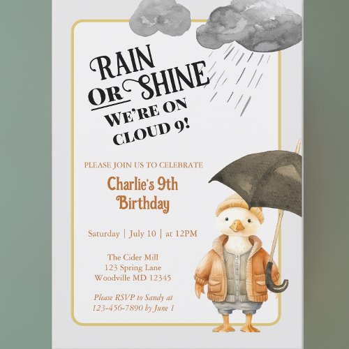 Cloud Nine Woodland Animal Ninth Birthday Invitation