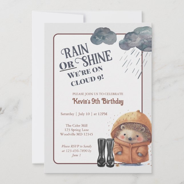 Cloud Nine Woodland Hedgehog Birthday Invitation (Front)