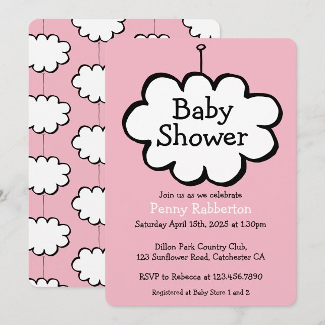 Cloud on a String Baby Shower Invite (Front/Back)
