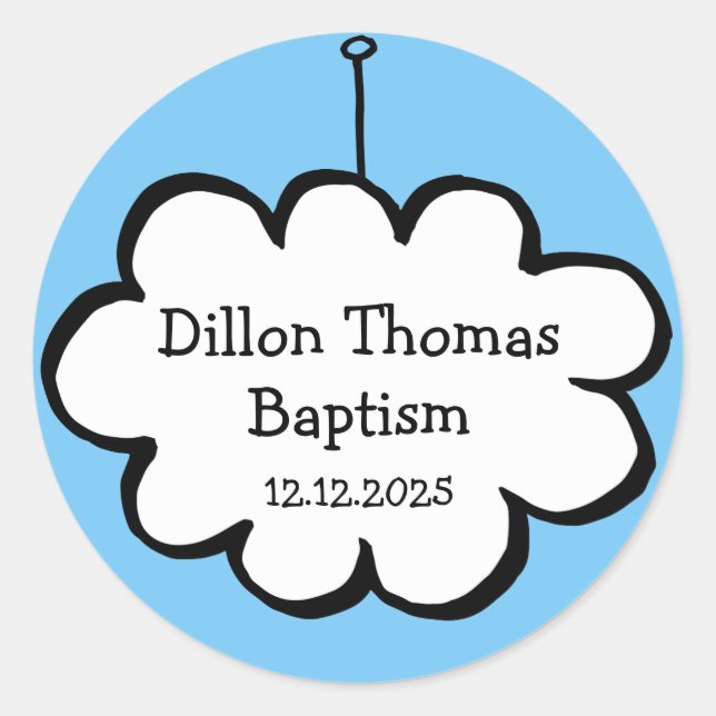 Cloud on a String Baptism Christening Favor Classic Round Sticker (Front)