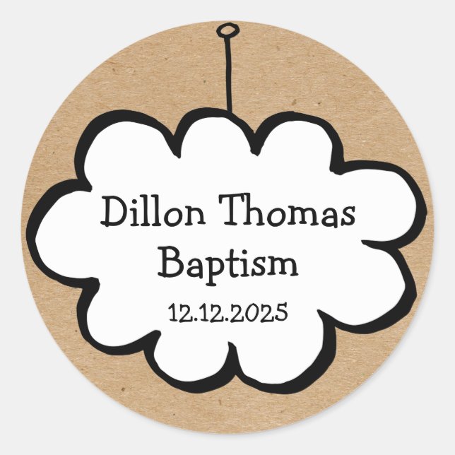 Cloud on a String Baptism Christening Favor Classic Round Sticker (Front)
