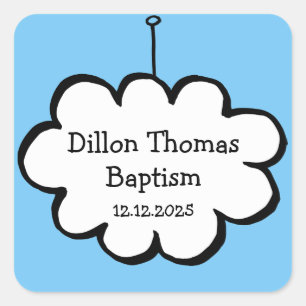 Cloud on a String Baptism Christening Favor Square Sticker