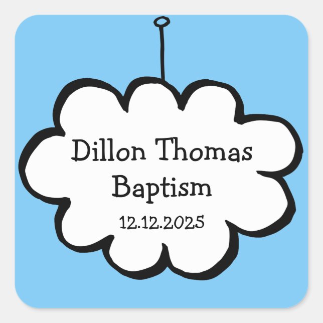 Cloud on a String Baptism Christening Favor Square Sticker (Front)