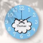 Cloud on a String Personalized Name  Large Clock<br><div class="desc">Perfect for nurseries,  bedrooms or any room in your home. A cute,  fun design featuring a cloud on a string,  personalize with a loved one's name and customize with your favorite background color to create a unique gift. Designed by Thisisnotme©</div>