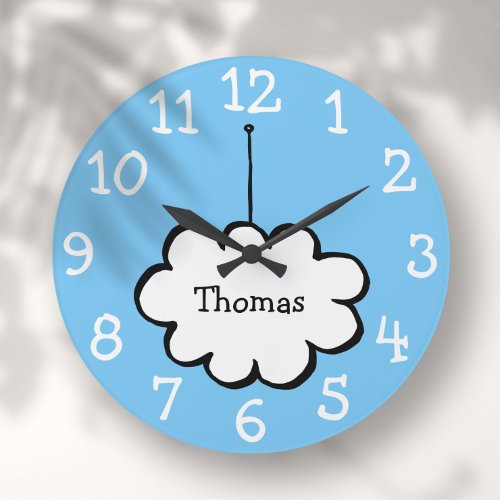 Cloud on a String Personalized Name  Large Clock