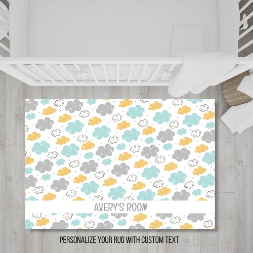 Cloud Pattern Personalized Babys Kids Name Rug