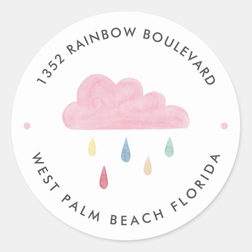 Cloud Raindrops Baby Shower Return Address Classic Round Sticker