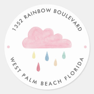 Cloud Raindrops Baby Shower Return Address Classic Round Sticker