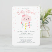 Cloud Raindrops Pink Girl Baby Shower Invitation (Standing Front)