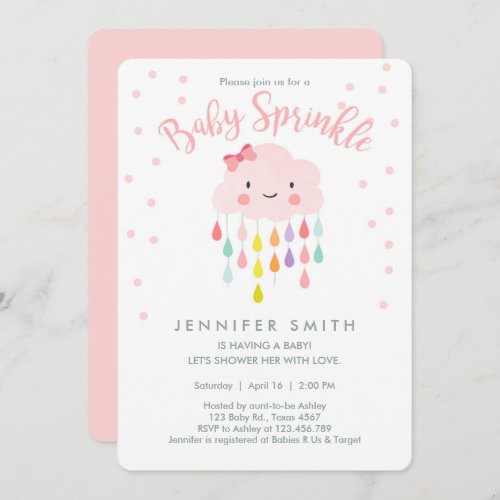 Cloud Raindrops Pink Girl Baby Sprinkle Invitation