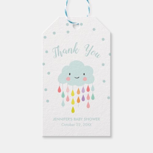 Cloud Raindrops Rainbow Neutral Thank You Boy Gift Tags