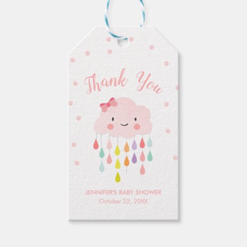 Cloud Raindrops Rainbow Pink Blush Thank You Girl Gift Tags