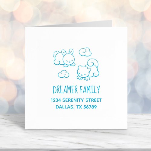 Cloud Shapes Bunny Cat Family Address Self_inking Stamp