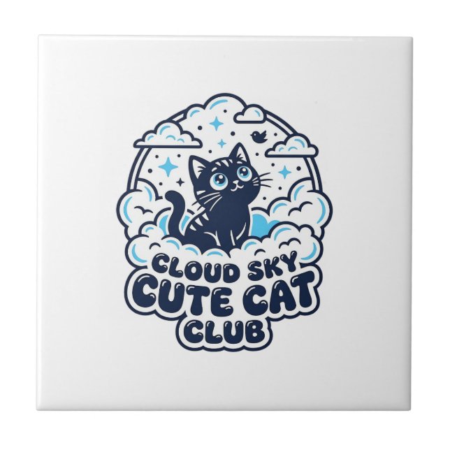Cloud Sky Cute Cat Pet Lover Shirt Art - Cloud Sky Ceramic Tile (Front)