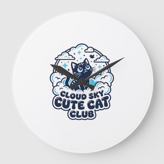 Cloud Sky Cute Cat Pet Lover Shirt Art - Cloud Sky Large Clock (Front)