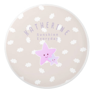 Cloud Stars Baby Pastel Grey Ceramic Knob
