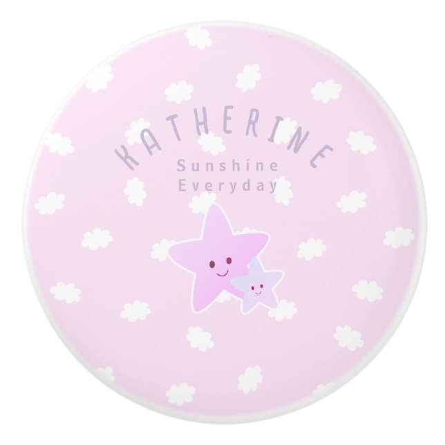 Cloud Stars Baby Pastel Pink Ceramic Knob (Front)